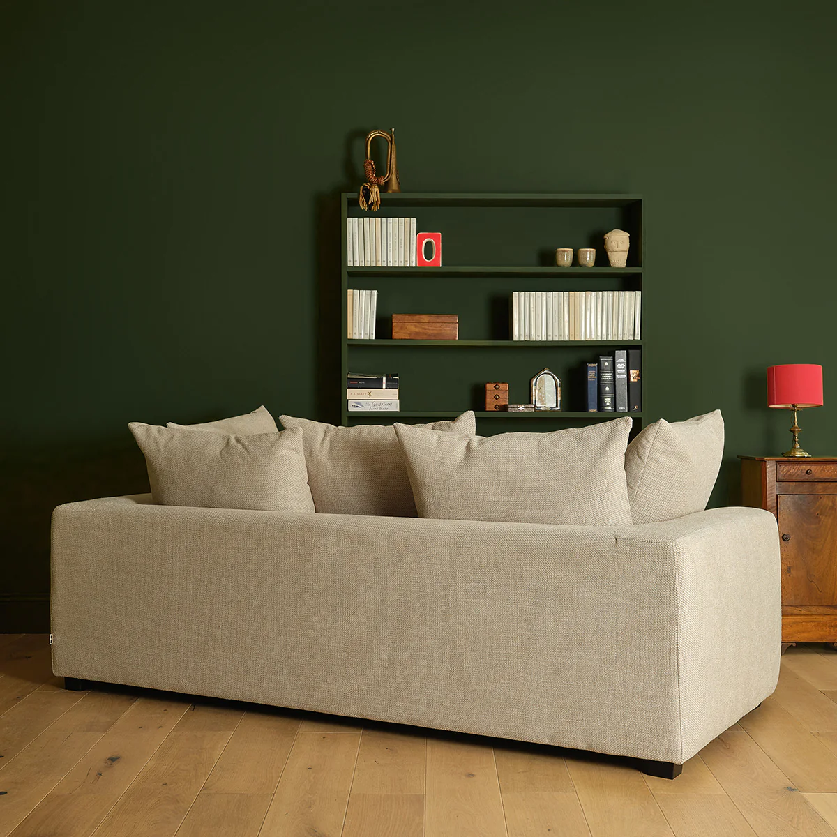 Gerades 3-Sitzer-Sofa mit Liegefunktion aus meliertem, beigem Strukturstoff - Image 5