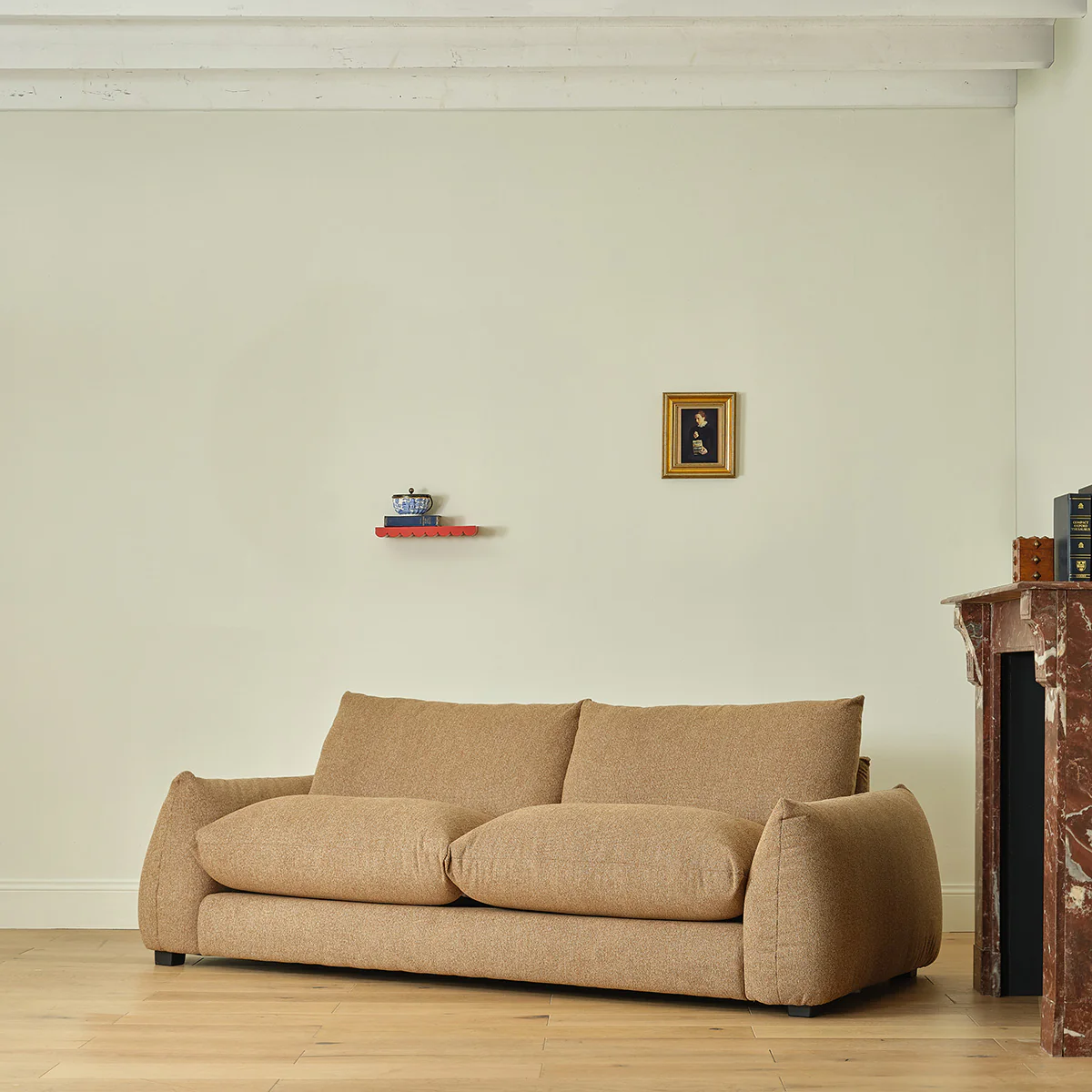 Gerades 3-Sitzer-Sofa aus hellbraunem meliertem Strukturstoff - Image 3