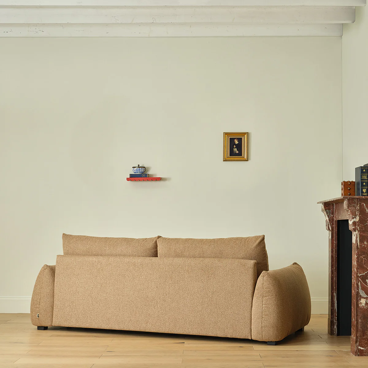 Gerades 3-Sitzer-Sofa aus hellbraunem meliertem Strukturstoff - Image 4