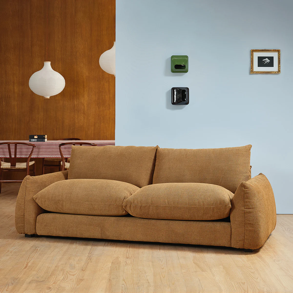 Gerades 3-Sitzer-Sofa aus bronzefarbenem meliertem Strukturstoff - Image 3