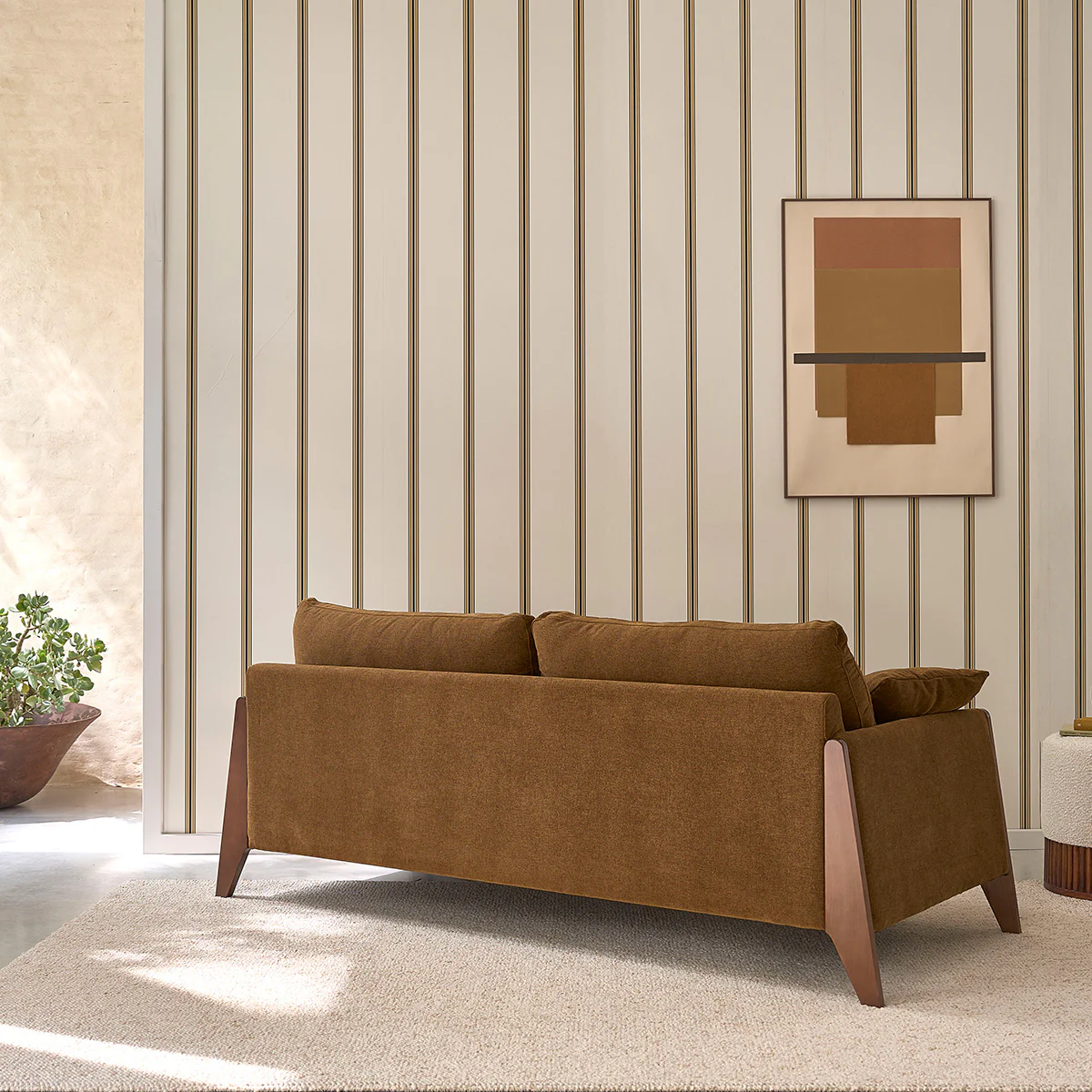 Gerades 3-Sitzer-Sofa aus Massivholz und bronzefarbenem Samtstoff - Image 4