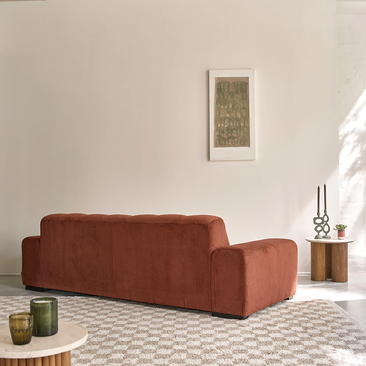Gerades 4-Sitzer-Sofa aus terrakottafarbenem Cord - Image 4