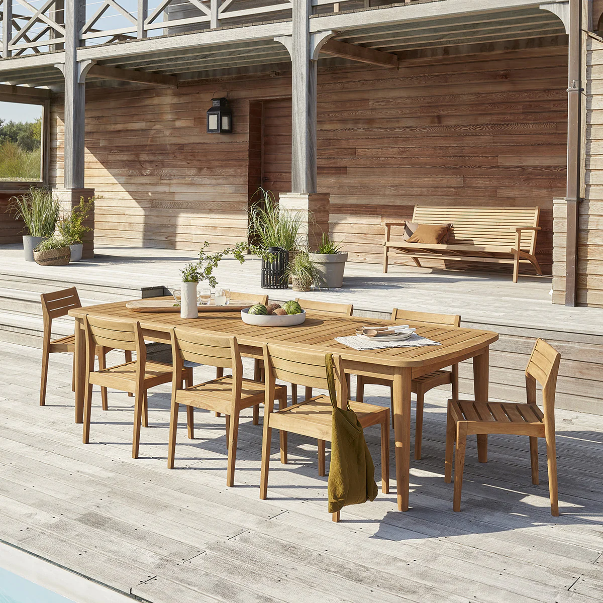 Ausziehbare Gartenlounge massives recyceltes Teakholz 10/12 Sitze - Image 3