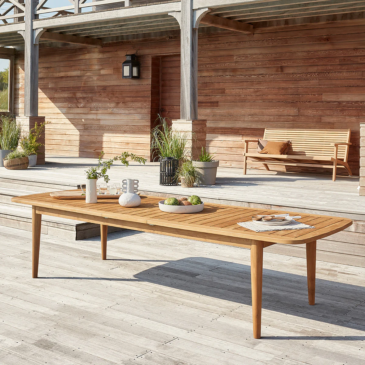 Ausziehbare Gartenlounge massives recyceltes Teakholz 10/12 Sitze - Image 7