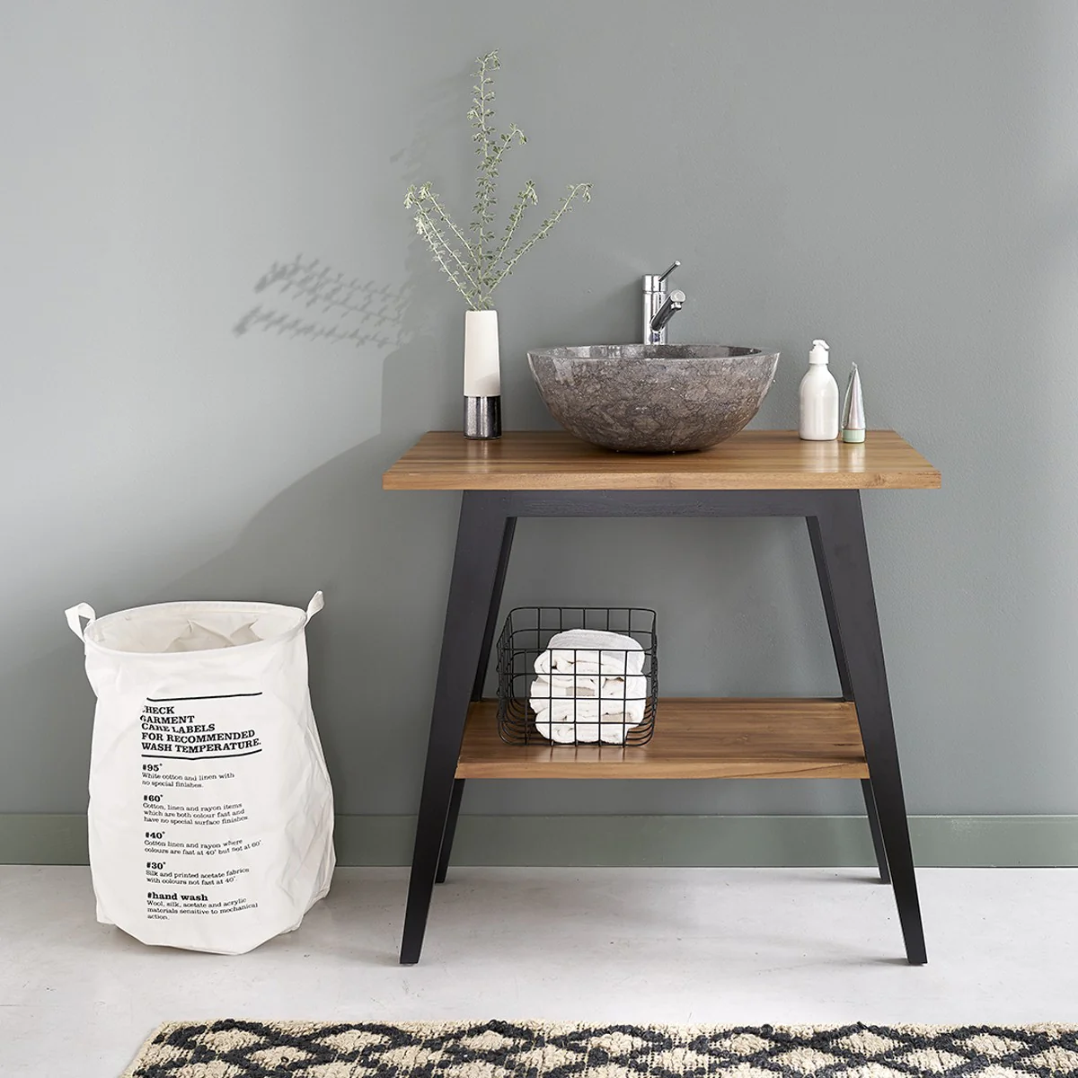 Badezimmermöbel aus massivem Teakholz mit schwarzen Beinen 80 cm - Image 3