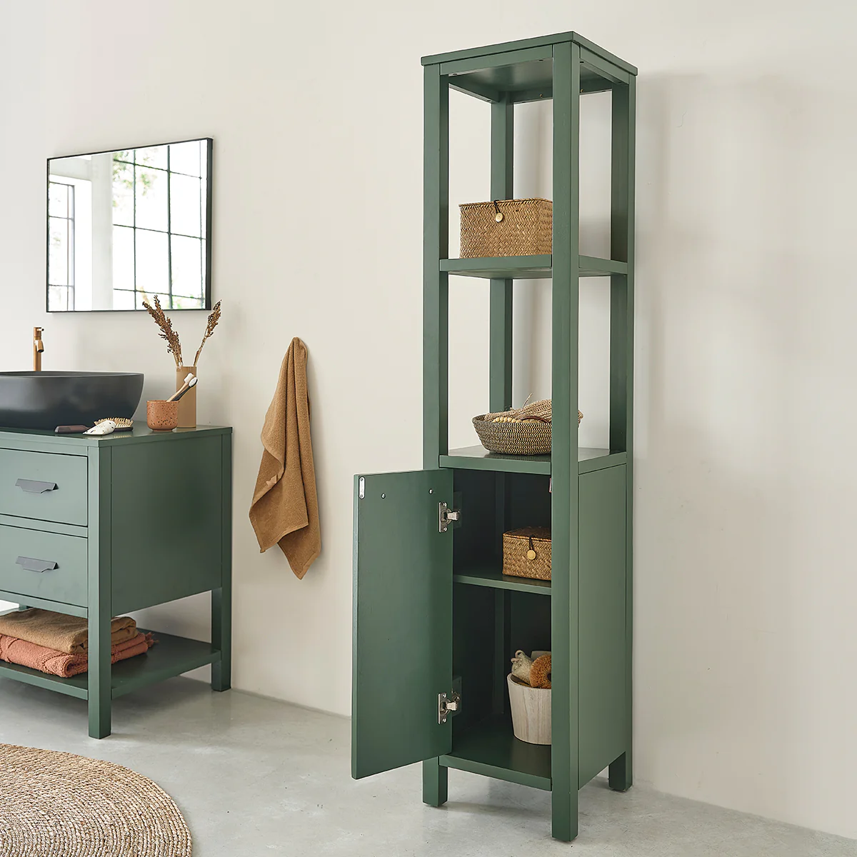 Badezimmer-Hochschrank aus Akazienholz, grün, 160 cm - Image 3