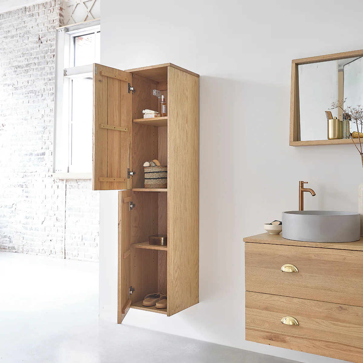 Badezimmer-Hochschrank aus massiver Eiche 150 cm - Image 3