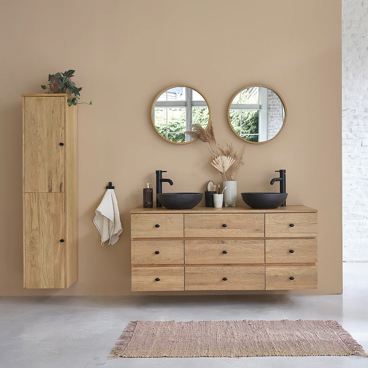 Badezimmer-Hochschrank aus massiver Eiche 150 cm - Image 6