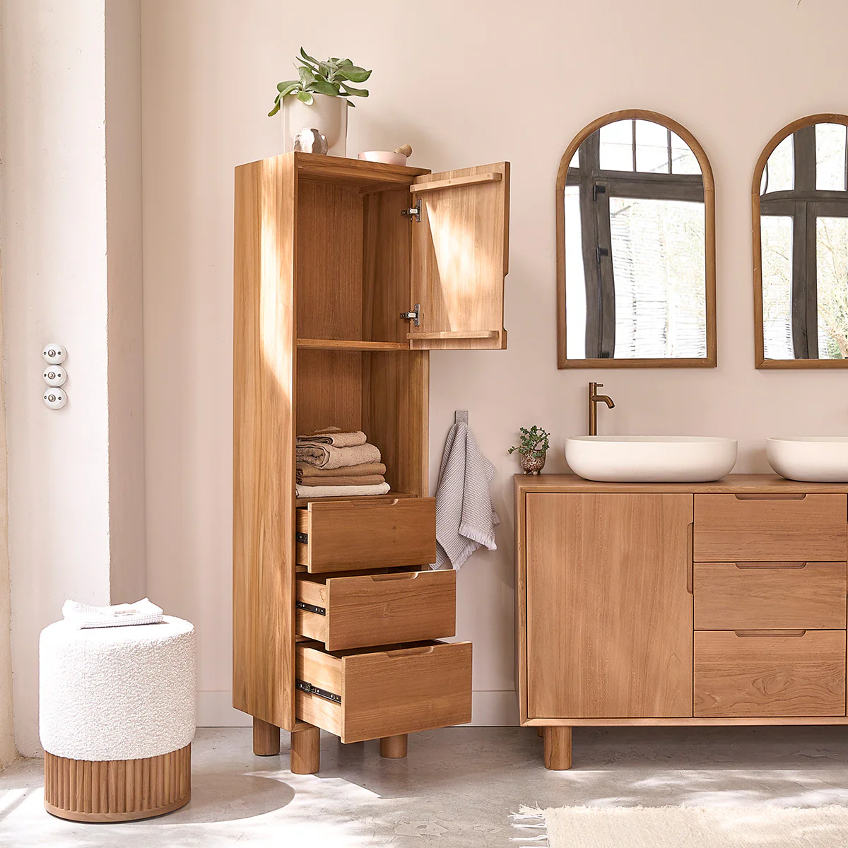 Badezimmer-Hochschrank aus massivem Teakholz 45 cm - Image 4