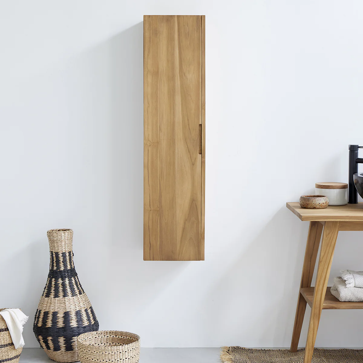 Badezimmersäule aus massivem Teakholz, hängend, 120 cm