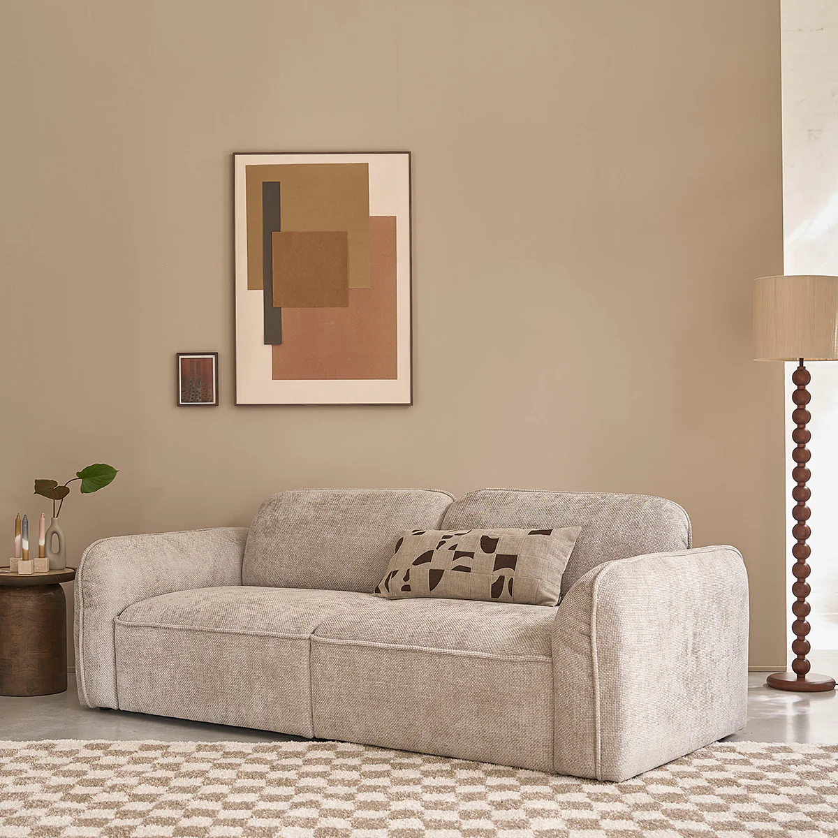 Gerades 3-Sitzer-Sofa aus beigem gewebtem Samt - Image 3