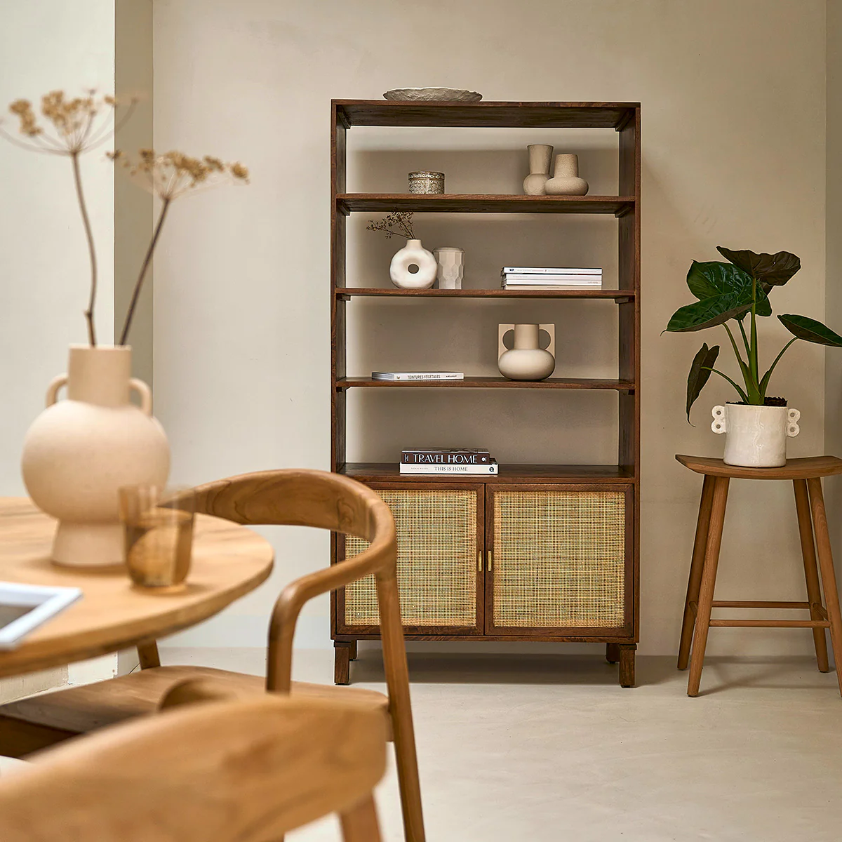 Bücherregal aus Mangoholz und Rohrgeflecht, in Walnuss-Finish 170 cm - Image 8