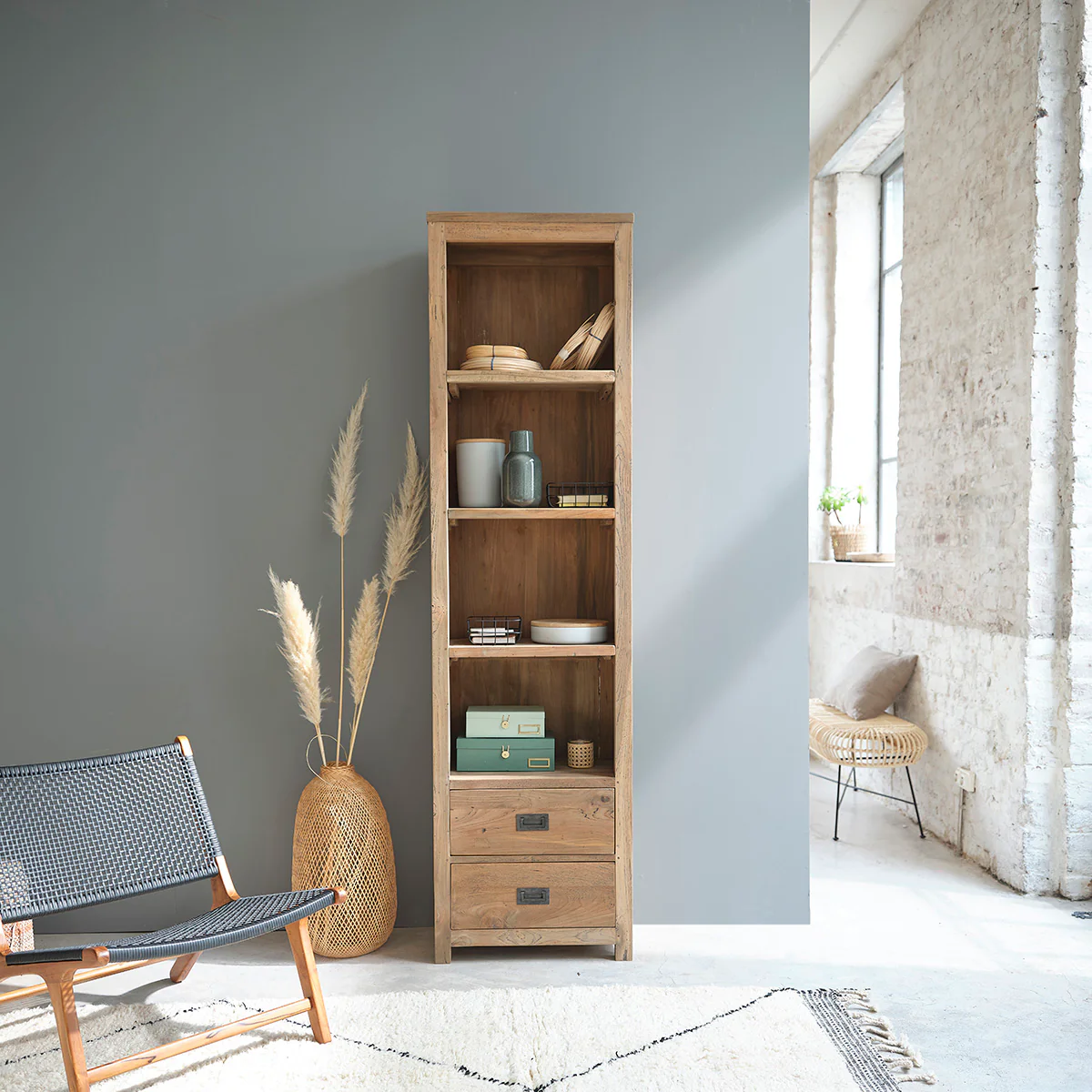 Bücherregal aus massivem recyceltem Teakholz 60 cm - Image 3