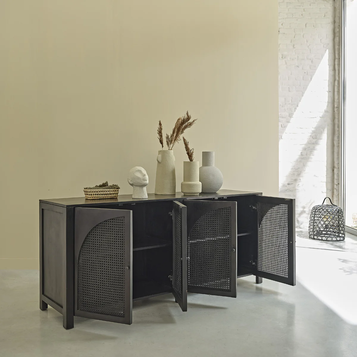 Buffet aus massivem Mangoholz und schwarzem Rohrgeflecht 175 cm - Image 3