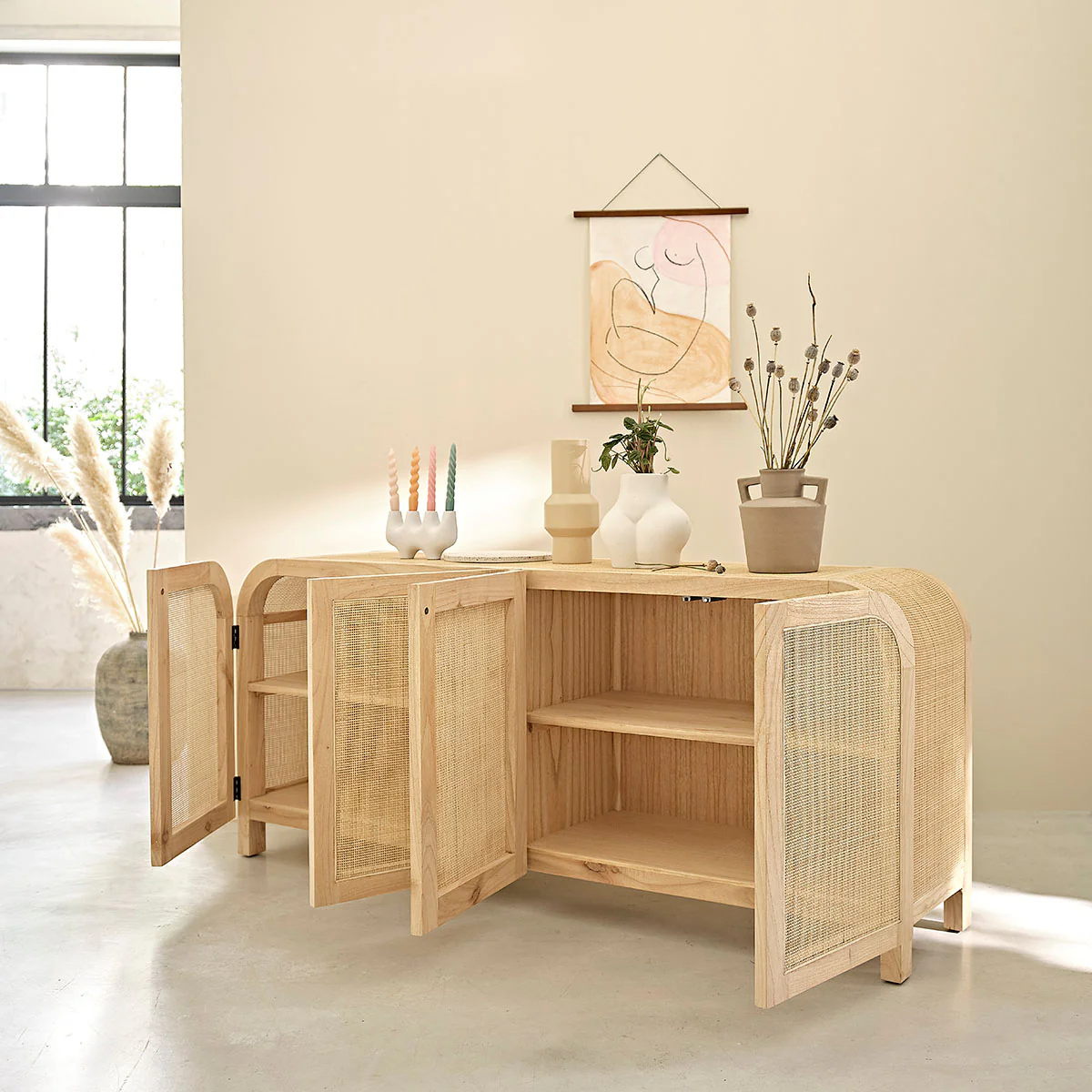 Buffet aus massivem Mindi und Rohrgeflecht 190 cm - Image 3