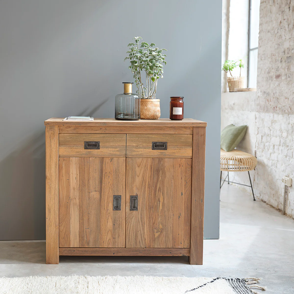 Buffet aus massivem recyceltem Teakholz 100 cm