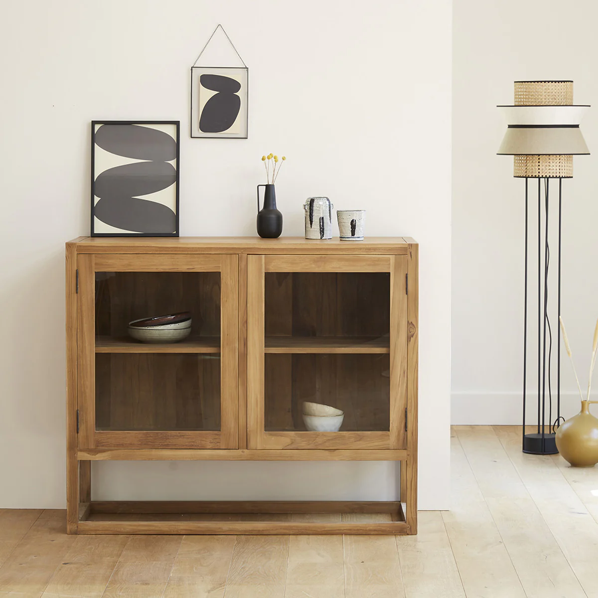 Buffet aus massivem Teakholz und Glas 120 cm