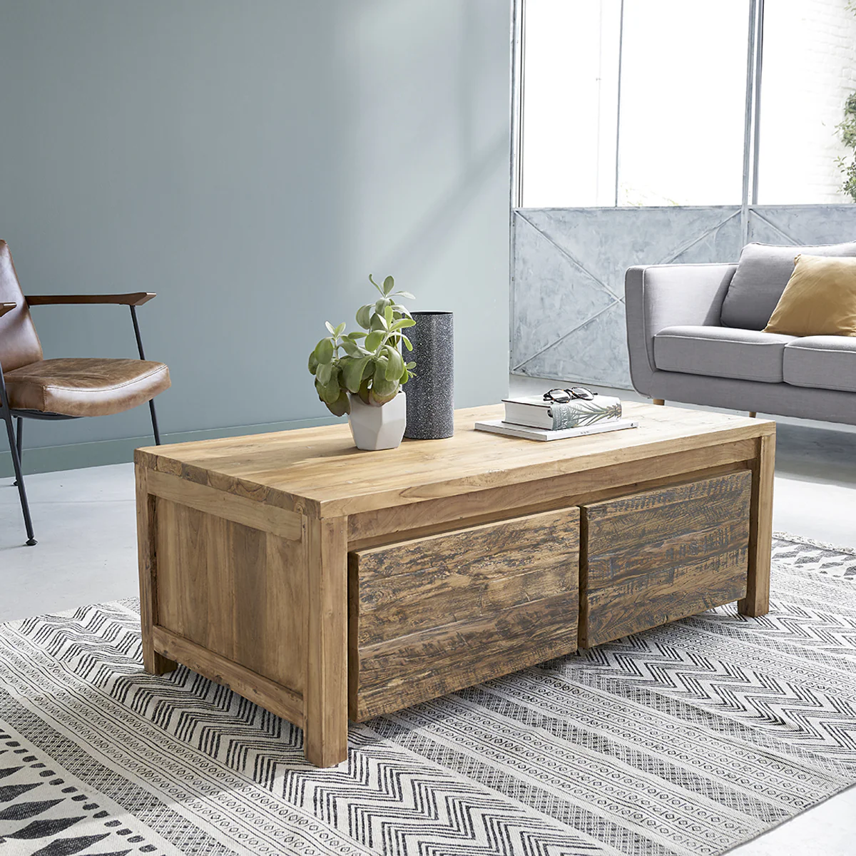Couchtisch aus recyceltem massivem Teakholz 120 cm