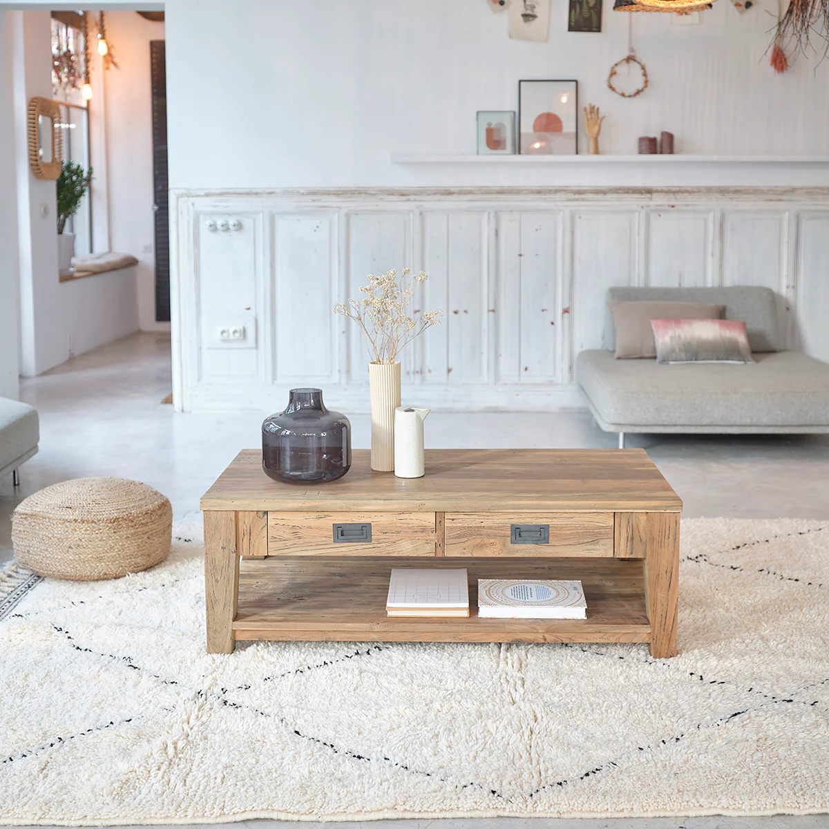 Couchtisch aus recyceltem massivem Teakholz 120 cm - Image 4