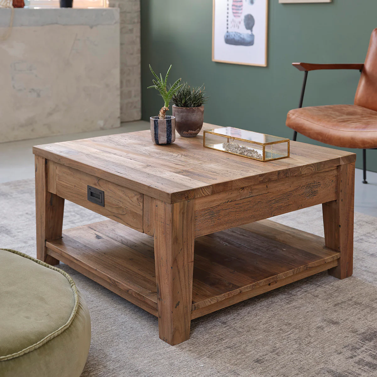 Couchtisch aus recyceltem massivem Teakholz 80 cm - Image 5