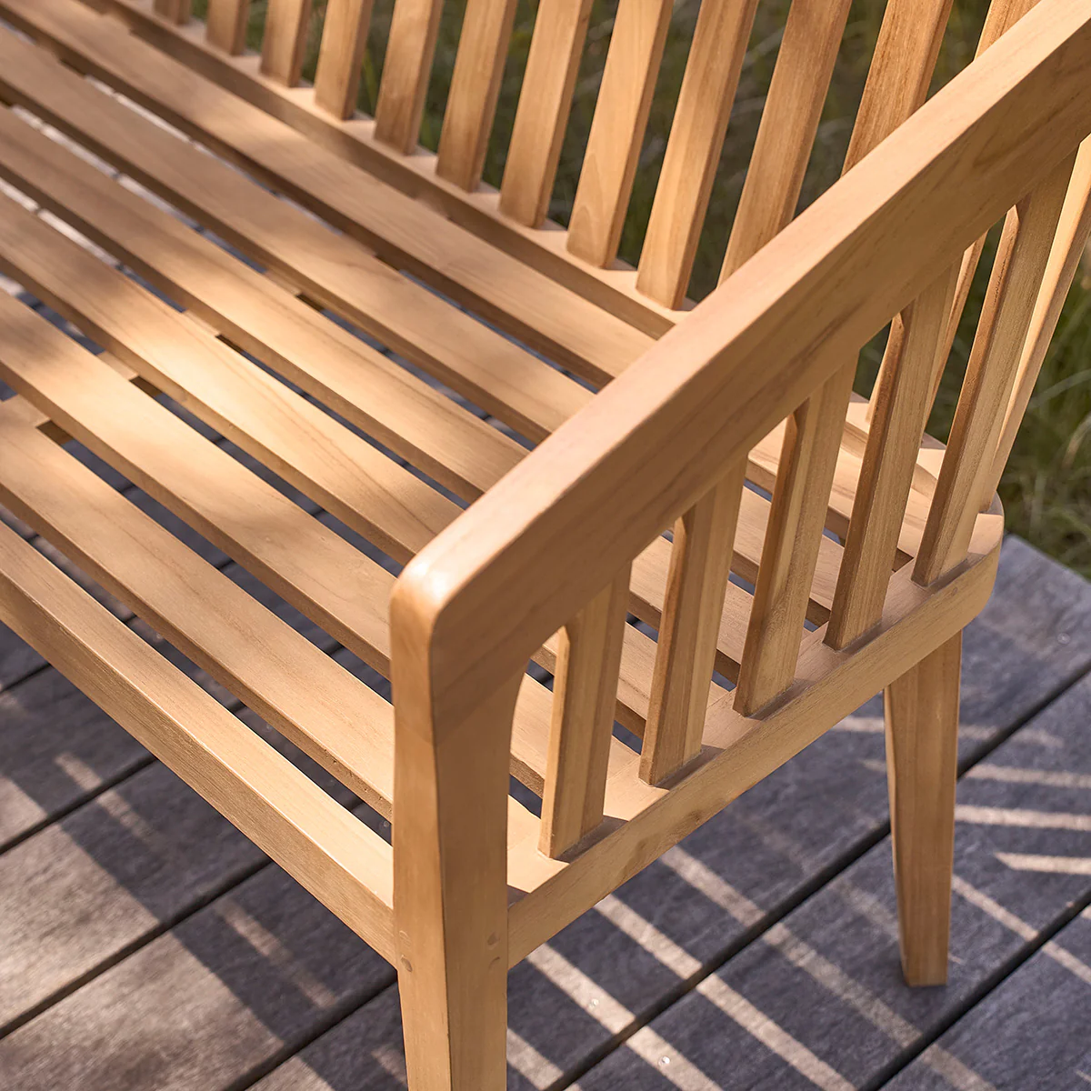Abgerundete Gartenbank aus massivem Teakholz, 150 cm, mit Kissen - Image 7