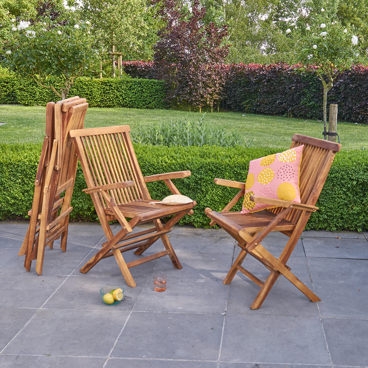 Klappbarer Gartensessel massives geöltes Teakholz (4er Set) - Image 3
