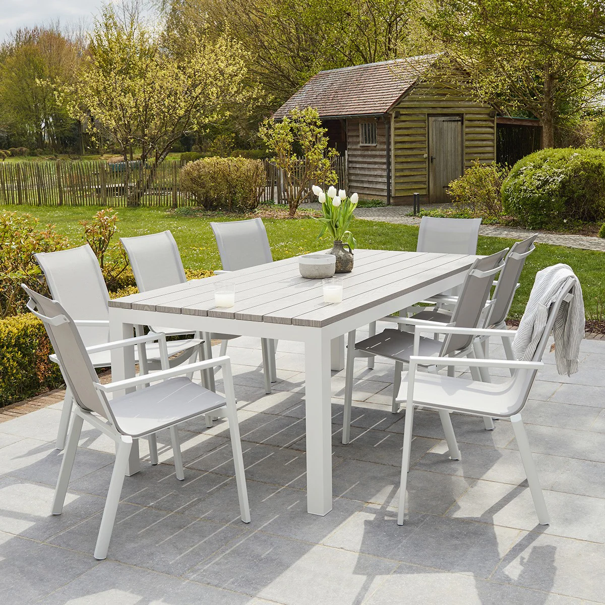 Gartensessel aus weißem Aluminium und grauem Textilene - Image 6