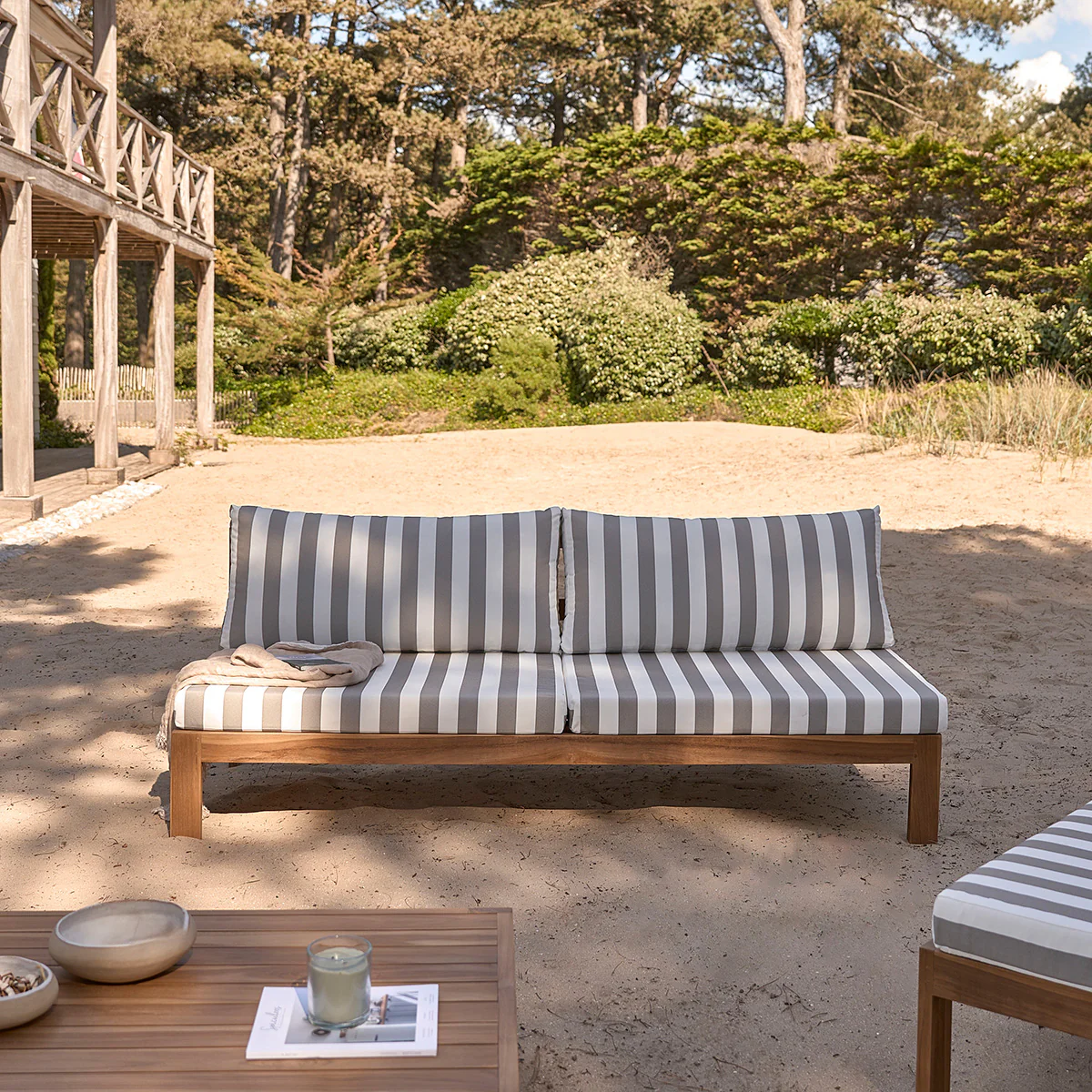 Gartensofa aus massivem Teakholz, gestreift - Image 3