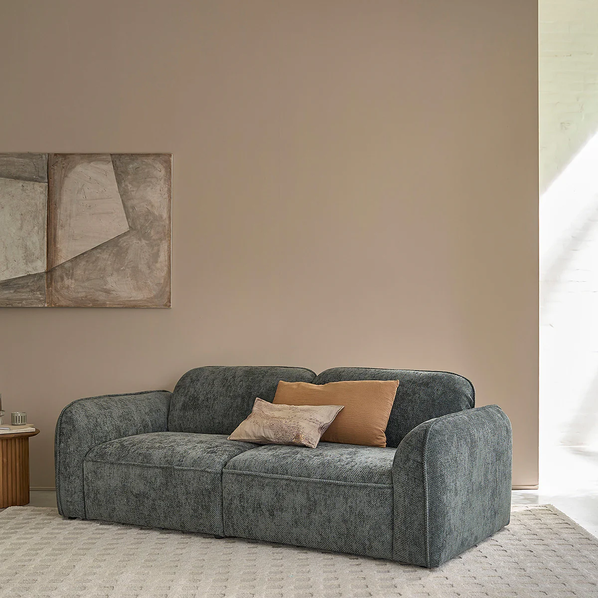 Gerades 3-Sitzer-Sofa aus grün-grauem gewebtem Samt - Image 3