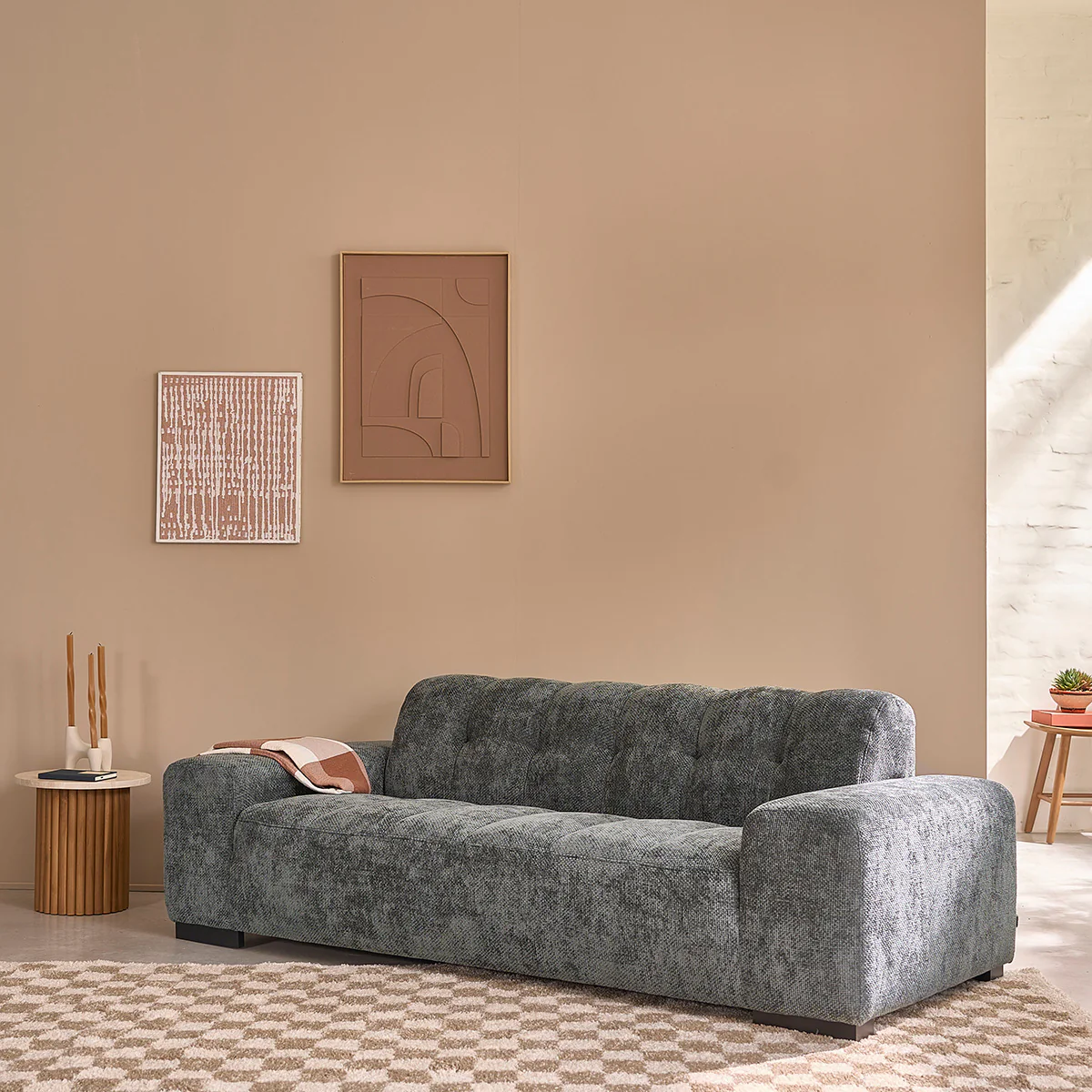 Gerades 3-Sitzer-Sofa aus grün-grauem gewebtem Samt - Image 3