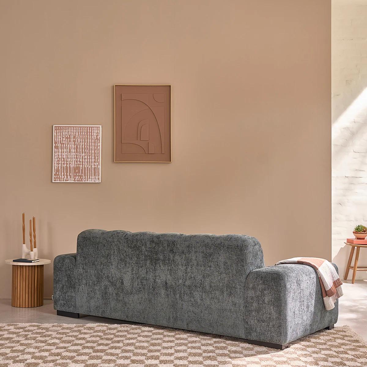 Gerades 3-Sitzer-Sofa aus grün-grauem gewebtem Samt - Image 4