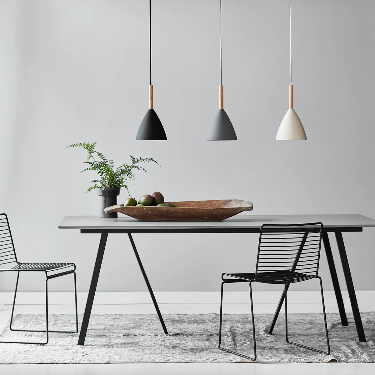 Hängeleuchte aus Metall und Holz - 20 cm grau