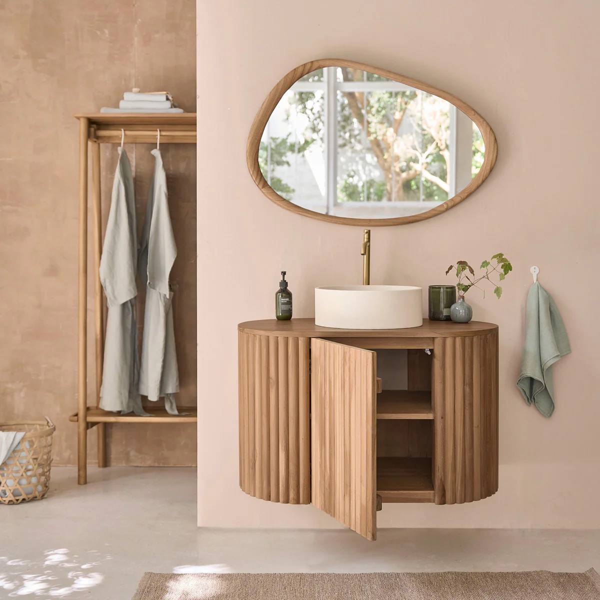 Hängendes Badezimmermöbel aus massivem Teakholz 90 cm - Image 3