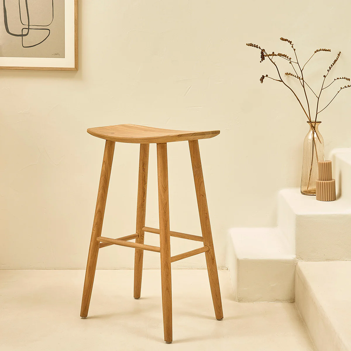 Barhocker aus massivem Teakholz 75 cm