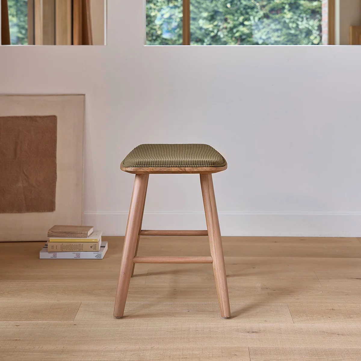 Barhocker aus Teakholz, Sitzfläche aus Cord 45 cm - Image 3