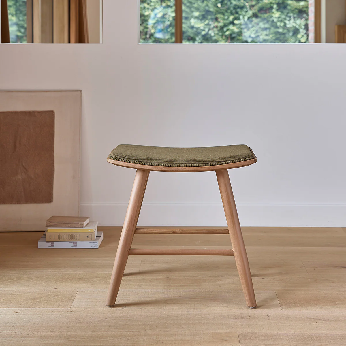 Barhocker aus Teakholz, Sitzfläche aus Cord 45 cm - Image 4