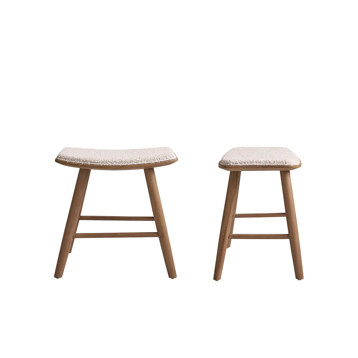 2er-Set Barhocker aus massivem Teakholz und Bouclé-Stof 45 cm - Image 2