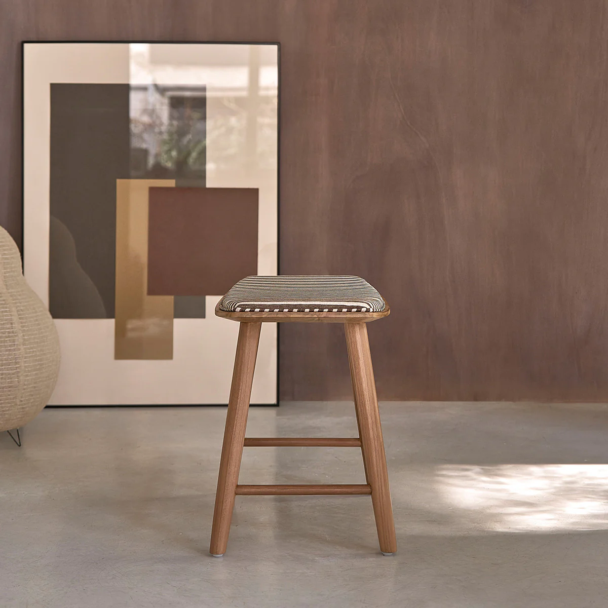 Barhocker aus massivem Teakholz und gestreifter Sitzfläche, 45 cm - Image 3