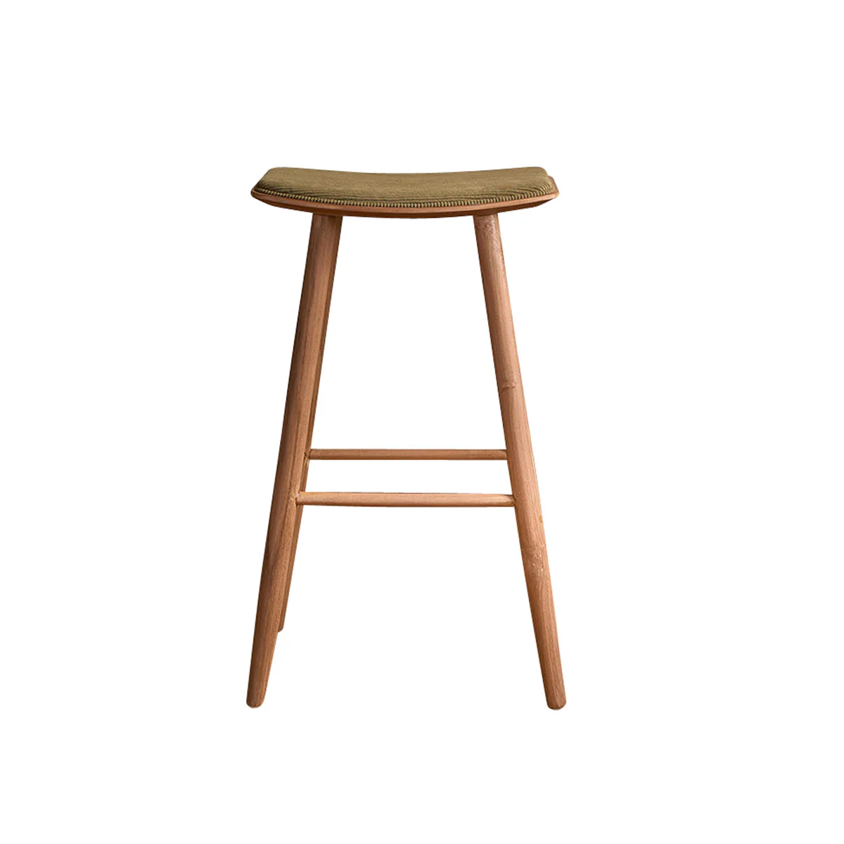Barhocker aus massivem Teakholz und mit Sitzfläche aus Cordsamt, 75 cm - Image 2