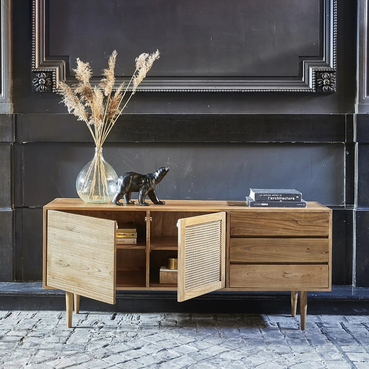 Kommode aus massivem Mindy und Schilfrohr 175 cm - Image 3