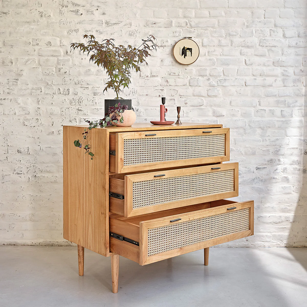 Kommode aus massivem Mindi und mit Rohrgeflecht 100 cm - Image 3