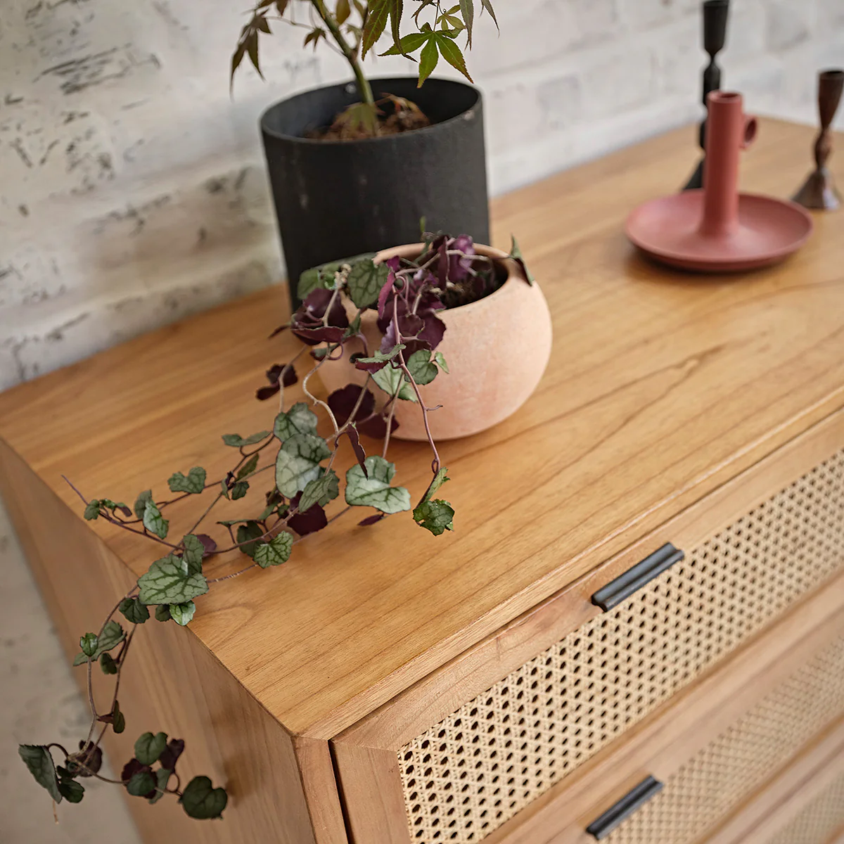 Kommode aus massivem Mindi und mit Rohrgeflecht 100 cm - Image 4