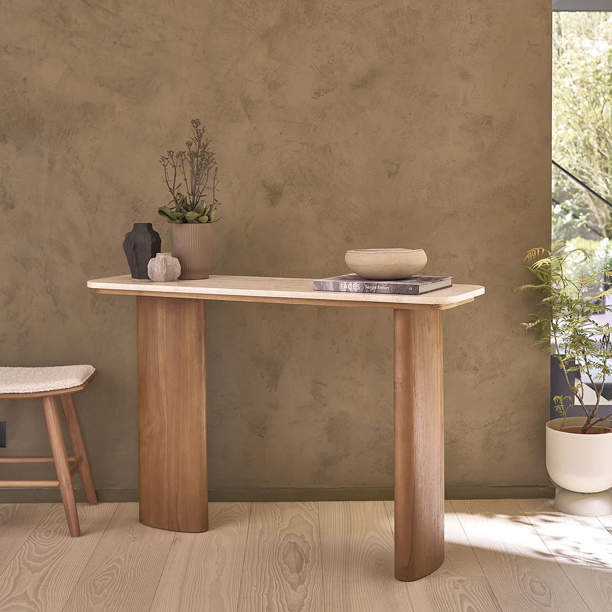 Konsole aus massivem Teakholz und Marmor 120 cm - Image 3