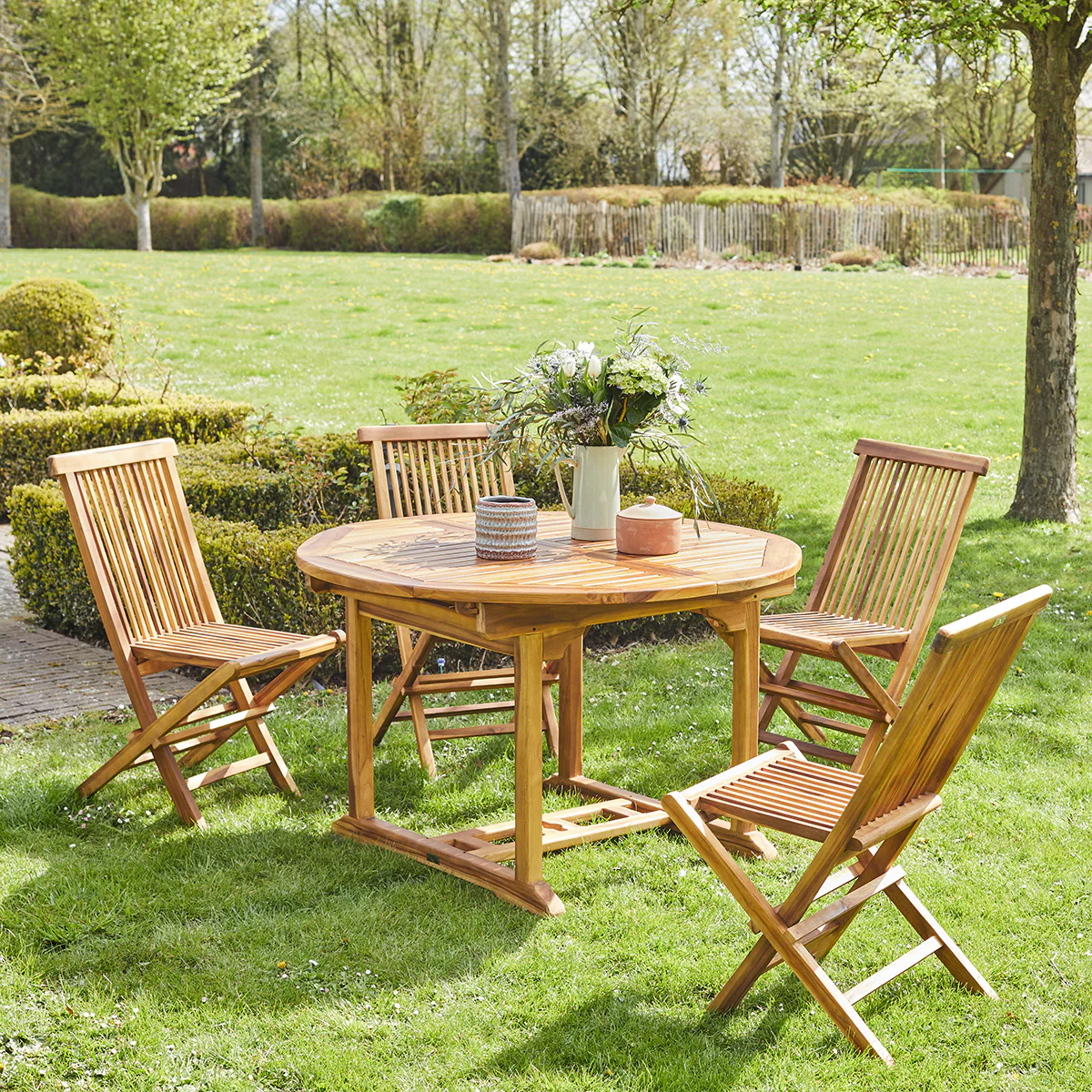 Ausziehbare Gartenmöbel massiv geöltem Teakholz 4/8 Sitze - Image 3