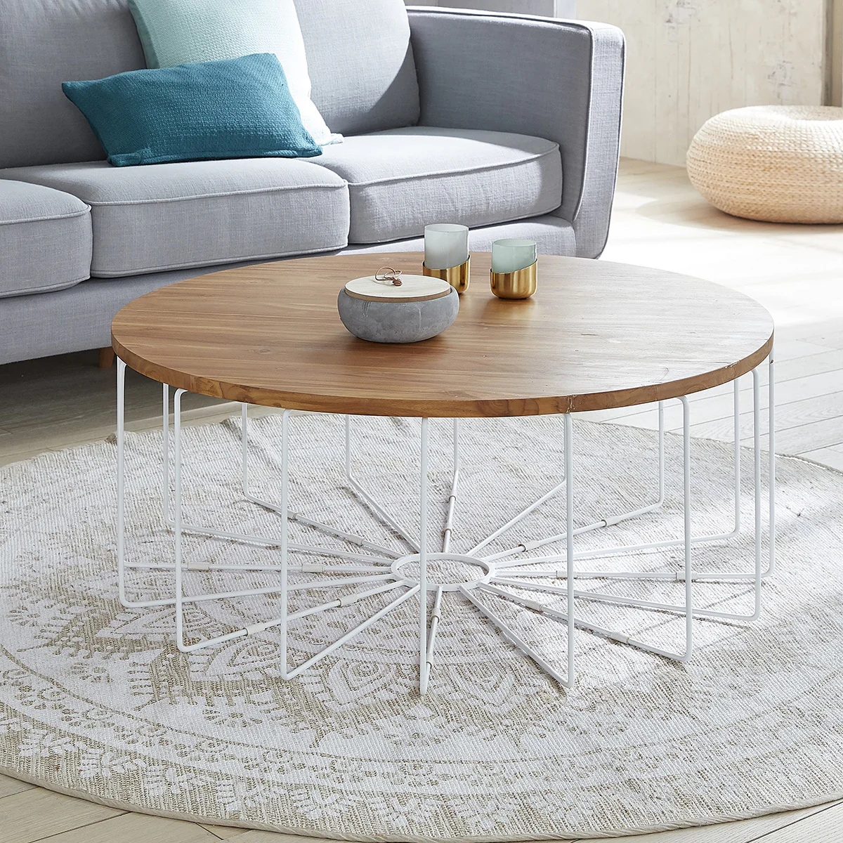 Couchtisch aus massivem Teakholz und Metall Ø 100 cm - Image 3