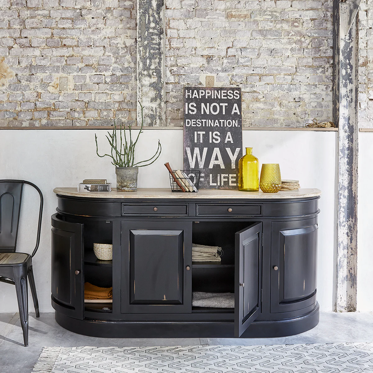 Sideboard aus Mahagoni und massivem Teakholz, 180 cm, schwarz - Image 3