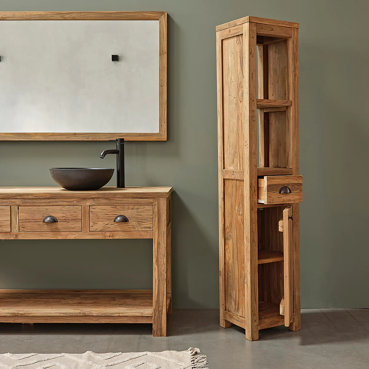 Hochschrank aus massivem recyceltem Teakholz 170 cm - Image 3