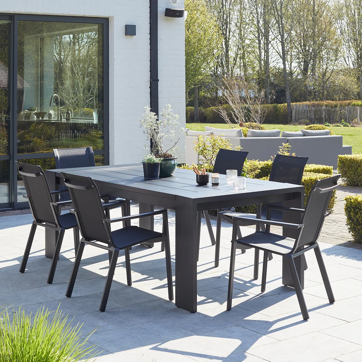 Gartentisch aus schwarzem Aluminium 6-Sitzer - Image 6