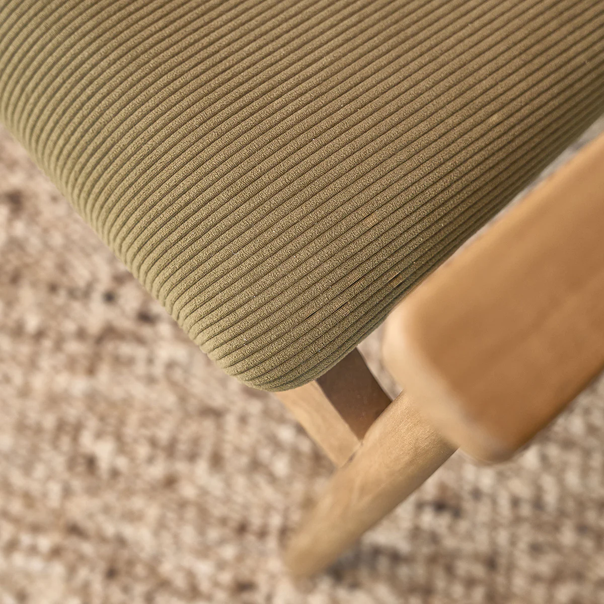 Sessel aus massivem Teakholz, Rohrgeflecht und khakifarbenem Cordstoff - Image 6
