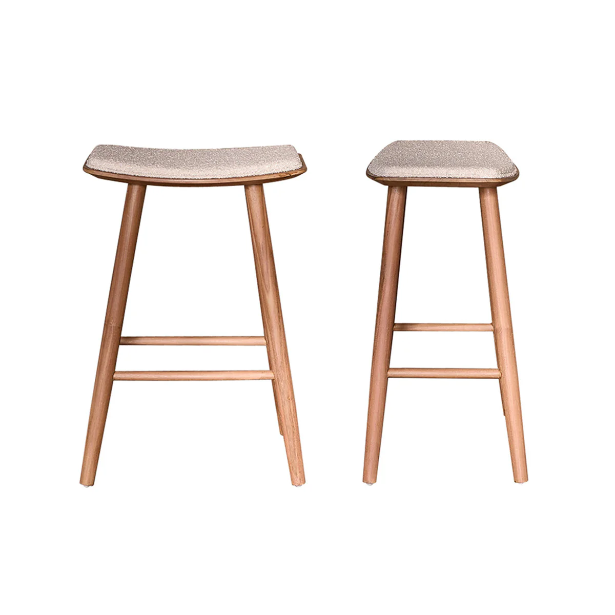 Set von 2 Barhockern aus massivem Teakholz Bouclé-Sitz 65 cm - Image 2